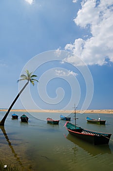 Boat at beach and blue sky