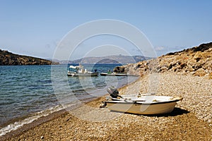 A boat on the beach in the island of Patmos, Greece