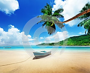 Boat on beach Mahe island