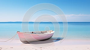 boat at the beach with oblivion blue wave photo