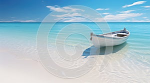 boat at the beach with oblivion blue wave photo