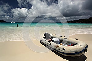 Boat on beach. Seychelles.