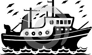 Boat - black and white isolated icon - vector illustration