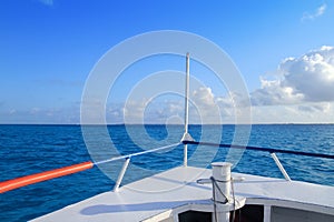 Boat bow blue Caribbean sea Cancun to Isla Mujeres photo