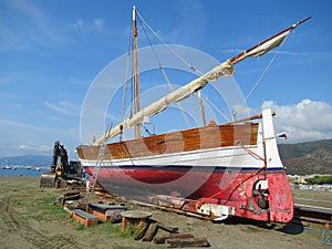 A boat called leudo on the beach of the bay of Favole in Sestri Levante