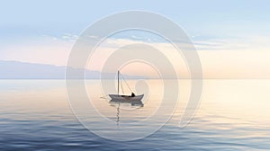 Boat on a calm blue lake with blue sky