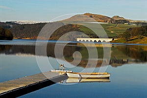 Boat on Calm Water on Ladybower Dam, Derbyshire