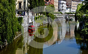 Boat on Canal, Ljubljana, Slovenia