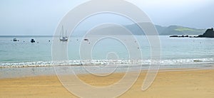 Boat at Cantabrian sea, beach Malkorbe in Getaria