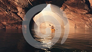 Boat in cave.