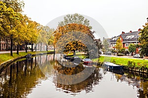 Boat on channel in Haarlem - Holland