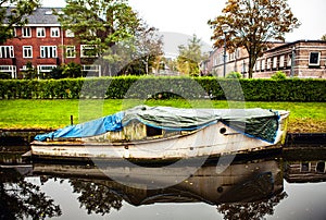 Boat on channel in Haarlem - Holland