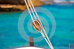 Boat classic pulley from sailboat in Mediterranean