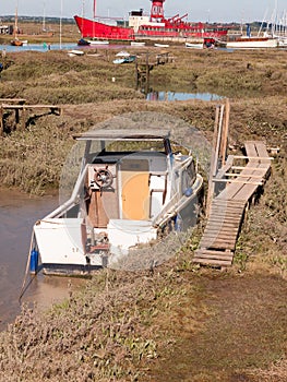 Boat close up parked in estuary marshland tollesbury maldon