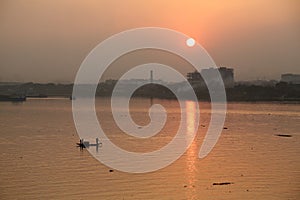 Boat crossing Hoogly river in Kolkata