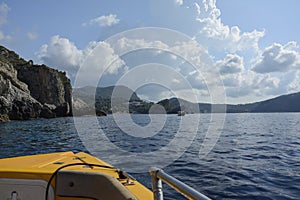 Boat cruise of the Paleokastritsa coast, Corfu Ionian Islands, Greece