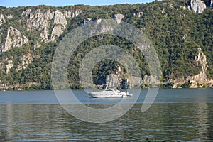 Boat on the Danube river near Cazanele Mari.