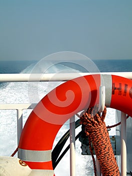 Boat deck with life saver photo