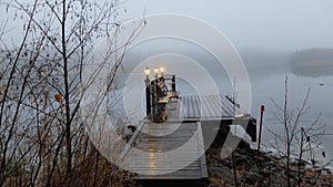 Boat dock decorated with lanterns