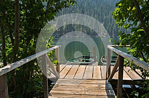 Boat dock at a lake in the woods