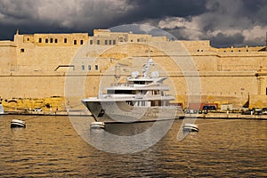 Boat docked in the port in Malta