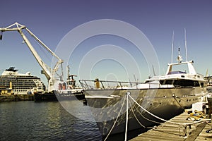 Boat docking at Victoria Wharf, Cape Town