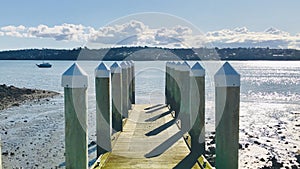 Boat docks and cap on pilings.