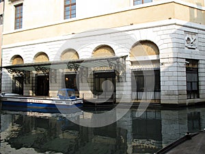 Boat at the doors of the Gran Teatro La Fenice Europe