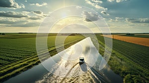A Boat Driving On The Road: Rural Serenity Captured In Commercial Imagery