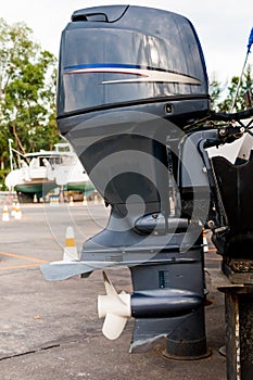 Boat engine at the shipyard