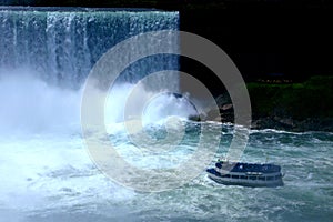 A boat entering Niagara waterfalls