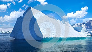 Boat excursion near icebergs of Kangia Fjord and Sermeq Kujalleq glacier in Ilulissat, Greenland