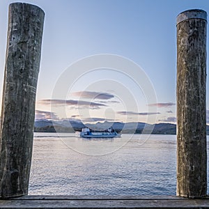 Boat ferries tourists on the lake district