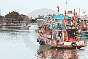 Boat of fisherman in  harbor at Chantaburi, Thailand. Asia. industial