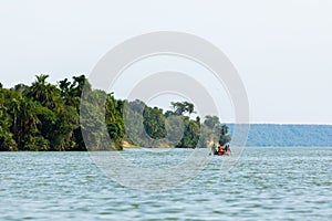 A boat with fishermen on the Kazinga Channel in Uganda