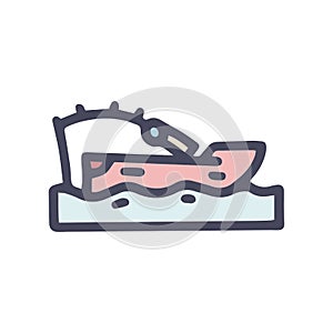 boat fishing color vector doodle simple icon