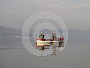 Boat fishing on lake