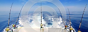 Boat fishing trolling panoramic rod and reels photo