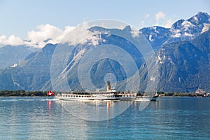 A boat floating in Geneva lake in Switzerland