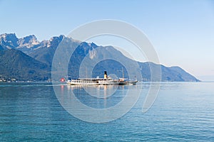 A boat floating in Geneva lake in Switzerland