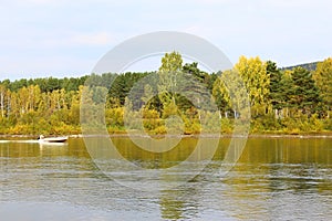 Boat floats on the river