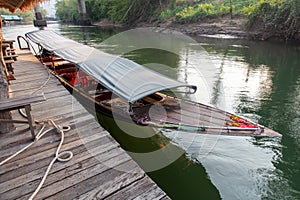 A boat floats on the River Kwai in Thailand