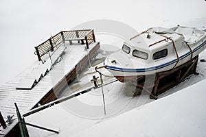 Boat on the frozen river