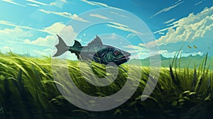 Catfish Grazing: A Speedpainting With Stark Visuals And Detailed Skies photo