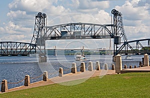 Boat Going Under Lift Bridge