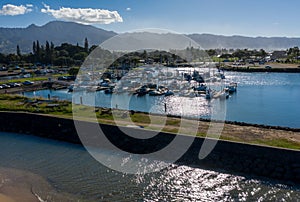 Boat harbor by the river Anahulu in Haleiwa on Oahu