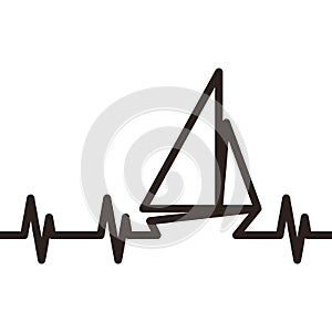 Boat heartbeat, heartbeat pulse line, sailingboat