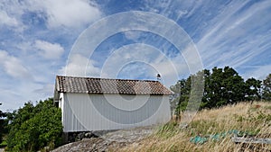 Boat house on North Koster at Koster Islands archipelago in Sweden