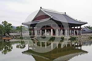 Boat House reflecting in lake