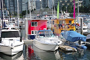 Boat houses in downtown Vancouver BC Canada.